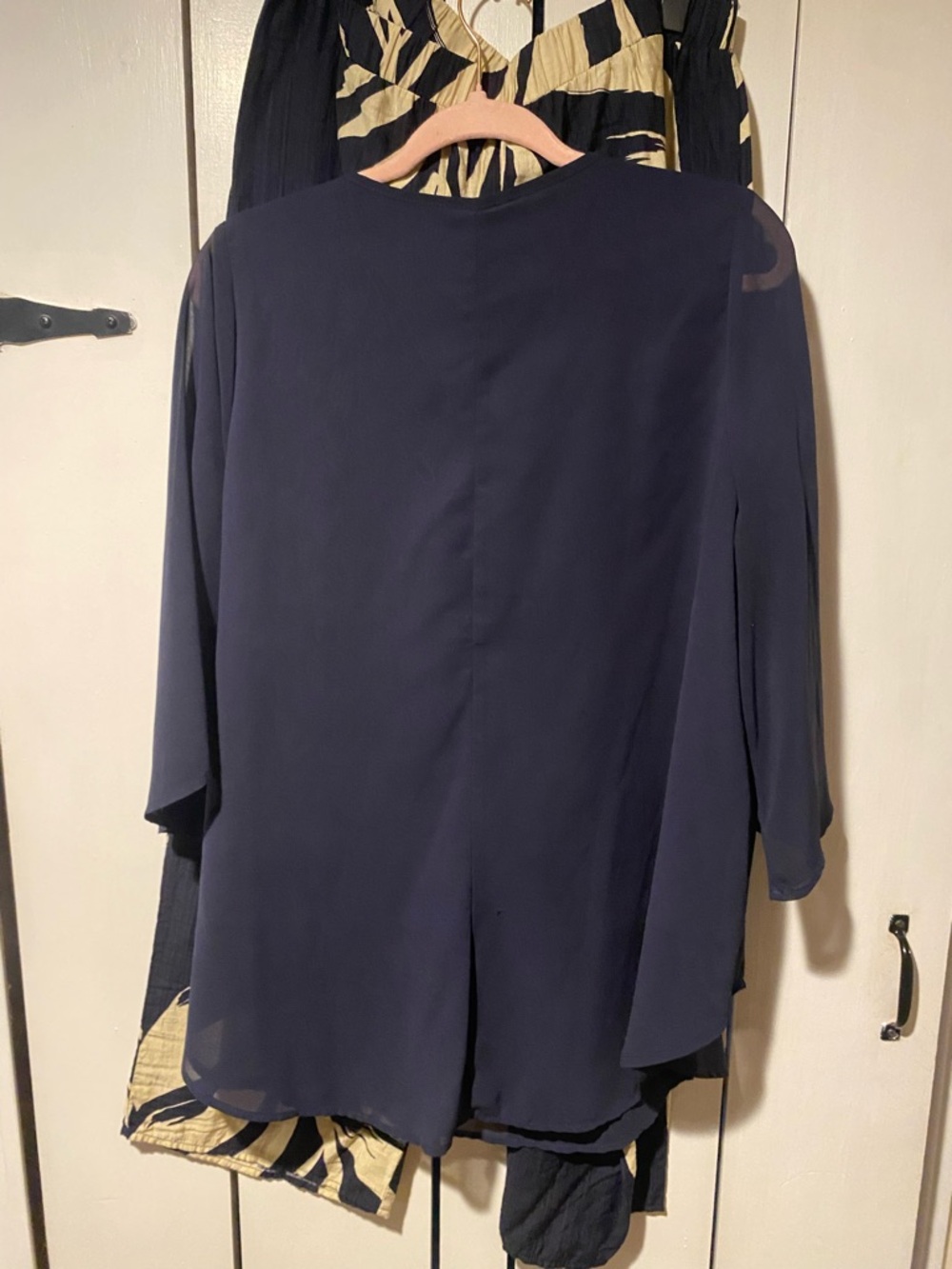 SHEIN Navy Blouse with Navy-and-Cream Leaf Print Wide-Leg Pants - Picture 7 of 7